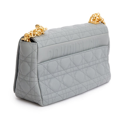 Christian Dior 2022 Grey Supple Cannage Calfskin Leather Medium Dior Caro Bag