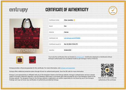 Christian Dior 2022 Large Red and Black Toile de Jouy Embroidery Canvas Book Tote