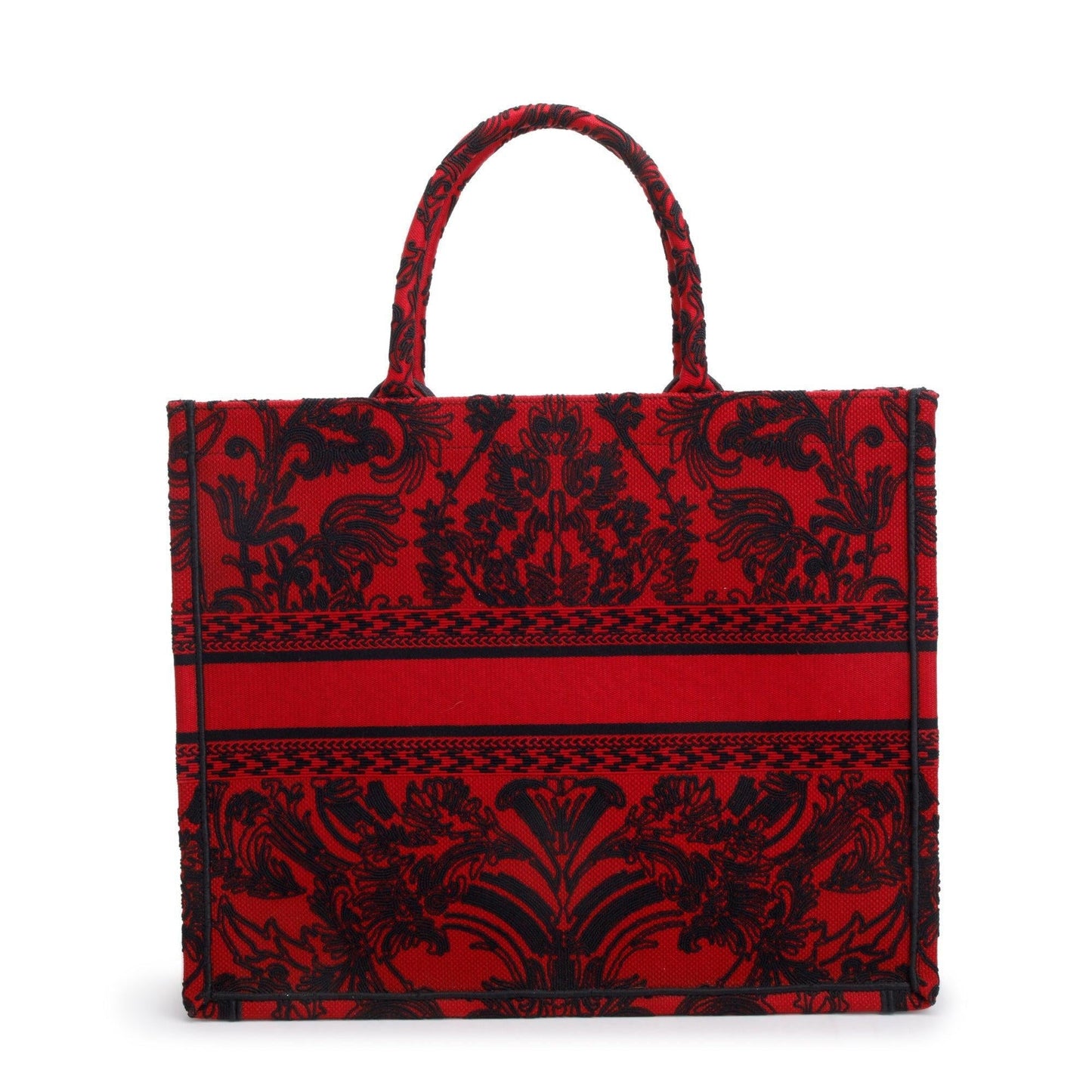 Christian Dior 2022 Large Red and Black Toile de Jouy Embroidery Canvas Book Tote