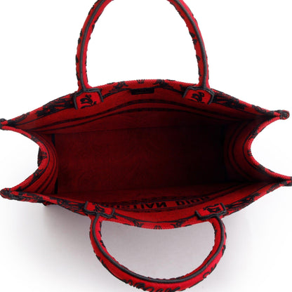 Christian Dior 2022 Large Red and Black Toile de Jouy Embroidery Canvas Book Tote