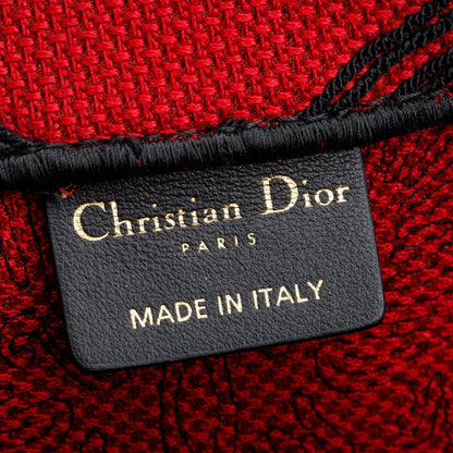 Christian Dior 2022 Large Red and Black Toile de Jouy Embroidery Canvas Book Tote