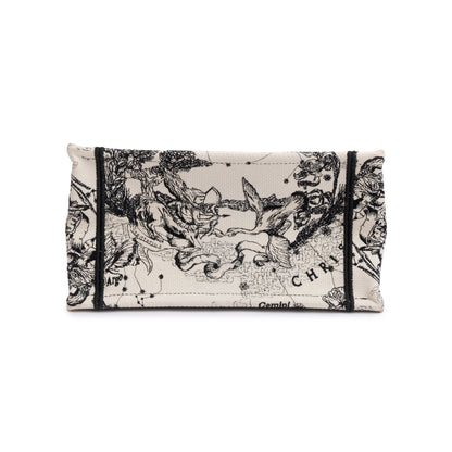 Christian Dior 2022 Latte & Black Toile de Jouy Zodiac Embroidery Small Book Tote