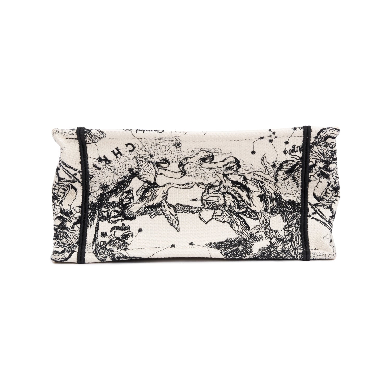 Christian Dior 2022 Latte & Black Toile de Jouy Zodiac Embroidery Small Book Tote
