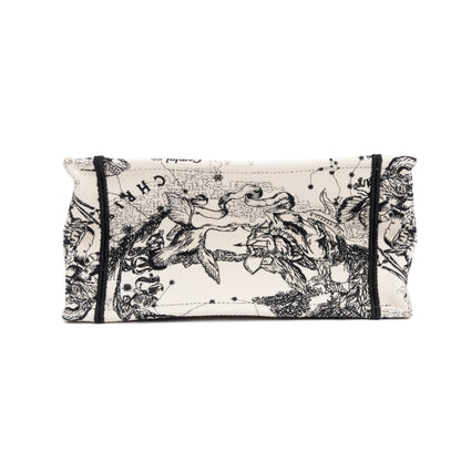 Christian Dior 2022 Latte & Black Toile de Jouy Zodiac Embroidery Small Book Tote