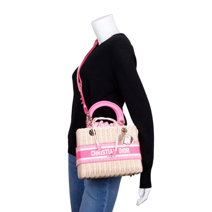 Christian Dior 2022 Natural Wicker Pink Oblique Medium Lady Dior Bag