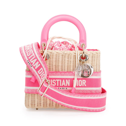 Christian Dior 2022 Natural Wicker Pink Oblique Medium Lady Dior Bag