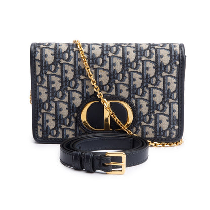 Christian Dior 2022 Navy Oblique 30 Montaigne 2-In-1 Pouch Bag