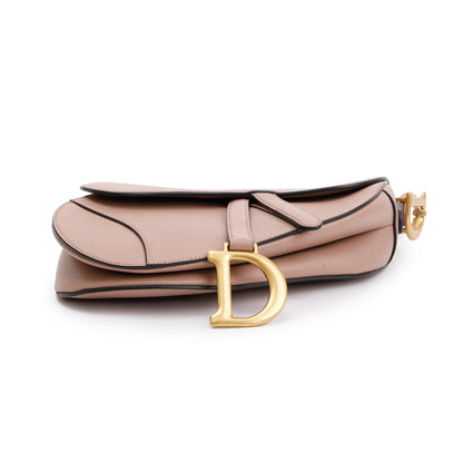 Christian Dior 2022 Neutral Grained Calfskin Leather Medium Saddle Bag