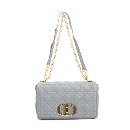Christian Dior 2022 Stone Gray Supple Cannage Calfskin Leather Medium Dior Caro Bag