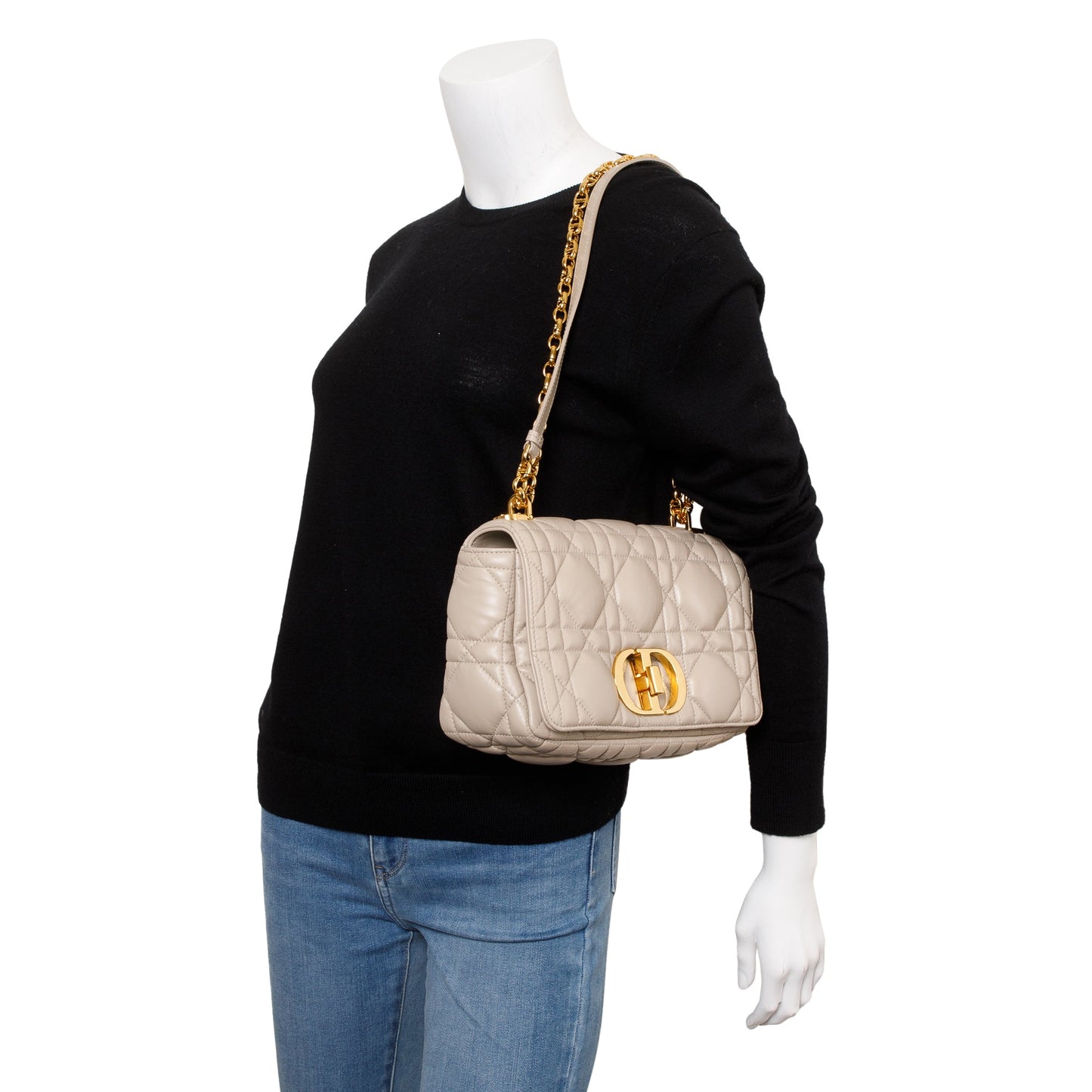 Christian Dior 2022 Taupe Supple Cannage Calfskin Leather Medium Dior Caro Bag