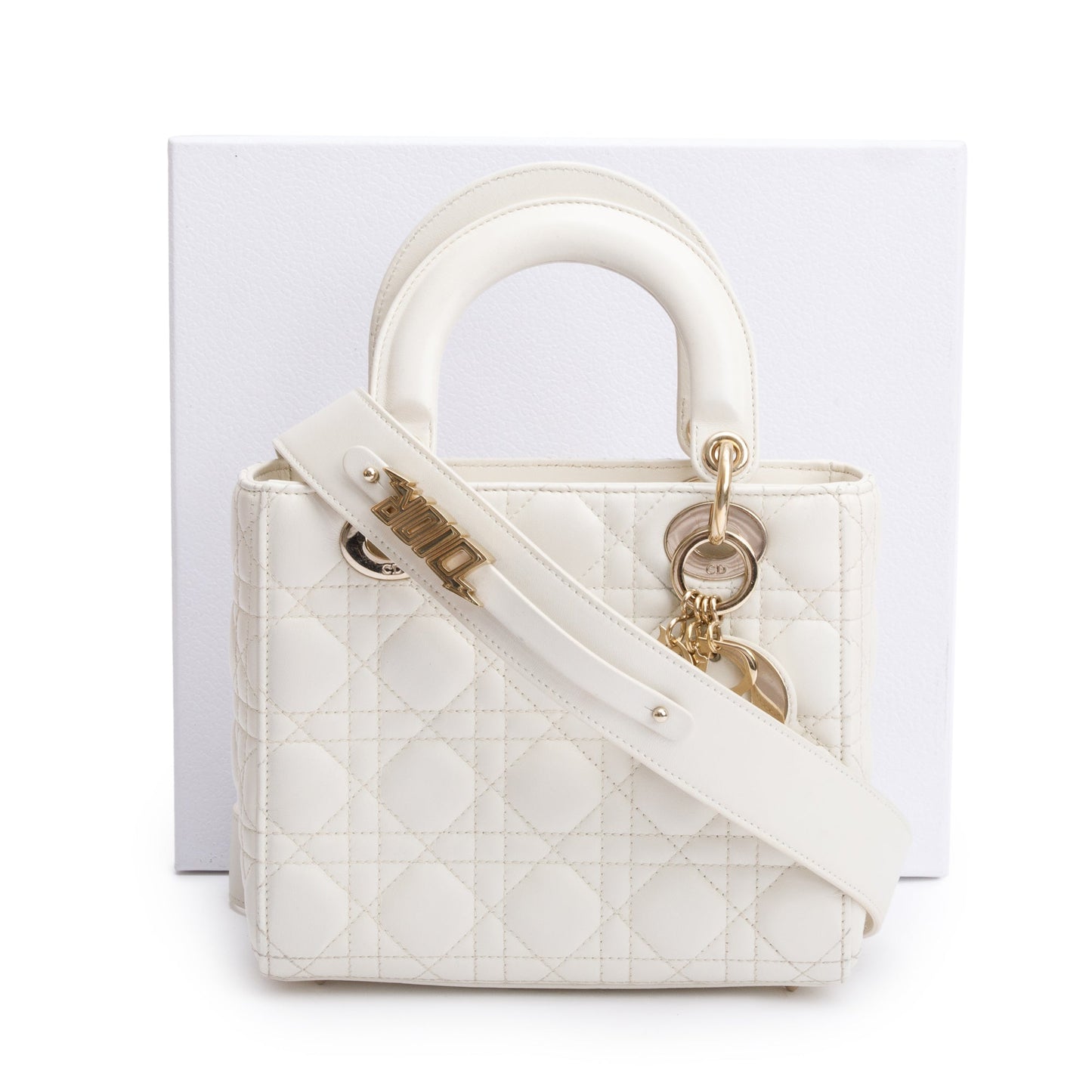 Christian Dior 2022 White Cannage Lambskin Leather Small Lady Dior My AbCDior Bag
