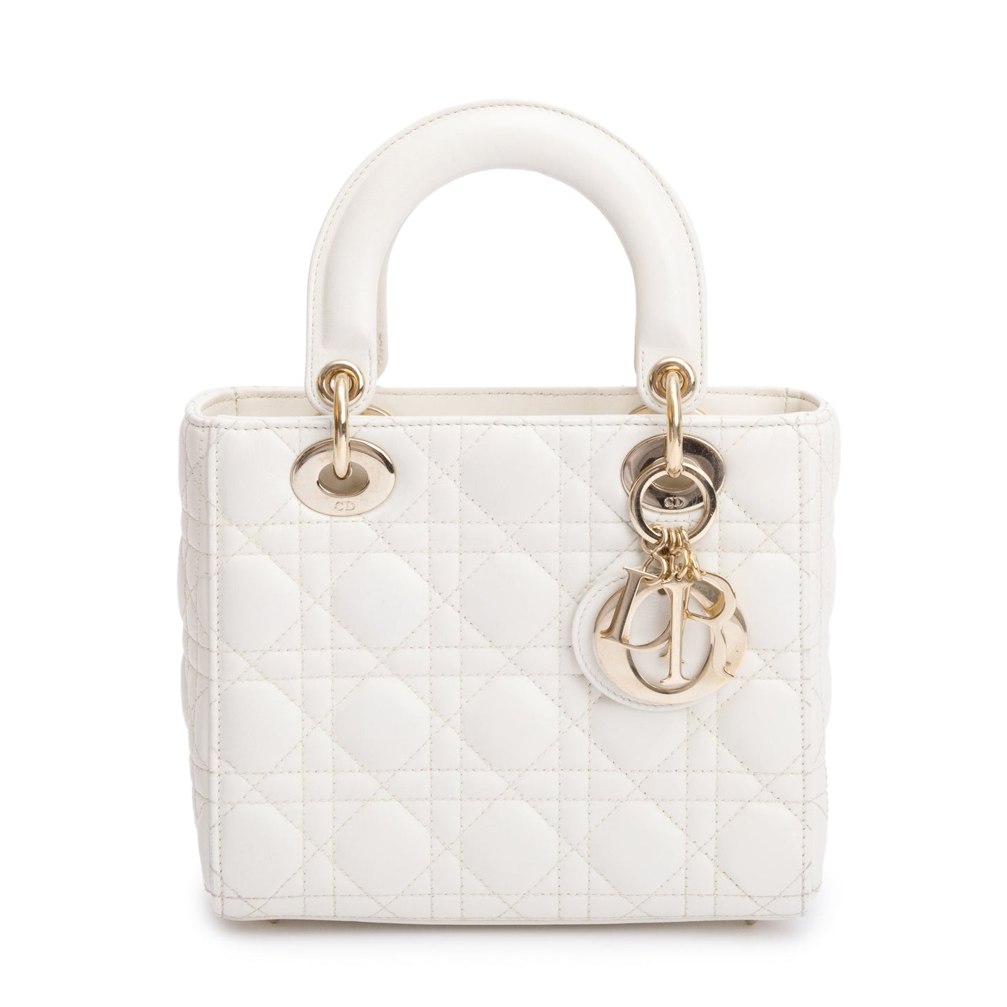 Christian Dior 2022 White Cannage Lambskin Leather Small Lady Dior My AbCDior Bag