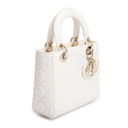Christian Dior 2022 White Cannage Lambskin Leather Small Lady Dior My AbCDior Bag