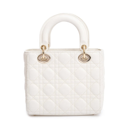 Christian Dior 2022 White Cannage Lambskin Leather Small Lady Dior My AbCDior Bag