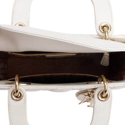 Christian Dior 2022 White Cannage Lambskin Leather Small Lady Dior My AbCDior Bag