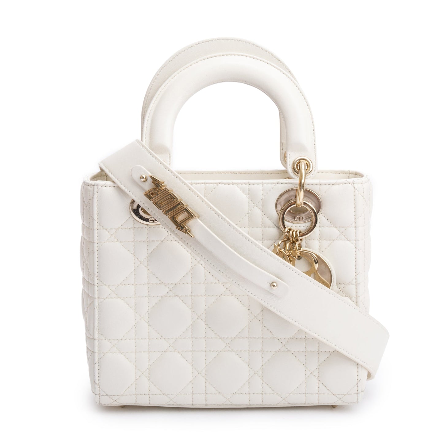 Christian Dior 2022 White Cannage Lambskin Leather Small Lady Dior My AbCDior Bag