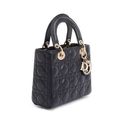 Christian Dior 2023 Black Cannage Lambskin Leather Small Lady Dior Bag