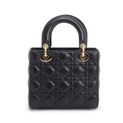 Christian Dior 2023 Black Cannage Lambskin Leather Small Lady Dior Bag