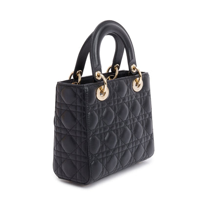 Christian Dior 2023 Black Cannage Lambskin Leather Small Lady Dior Bag
