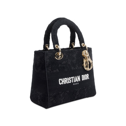 Christian Dior 2023 Black Canvas Medium Lady D-Lace Bag