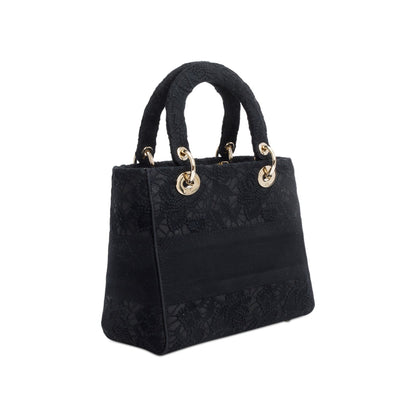 Christian Dior 2023 Black Canvas Medium Lady D-Lace Bag