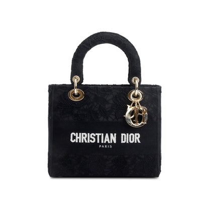 Christian Dior 2023 Black Canvas Medium Lady D-Lace Bag