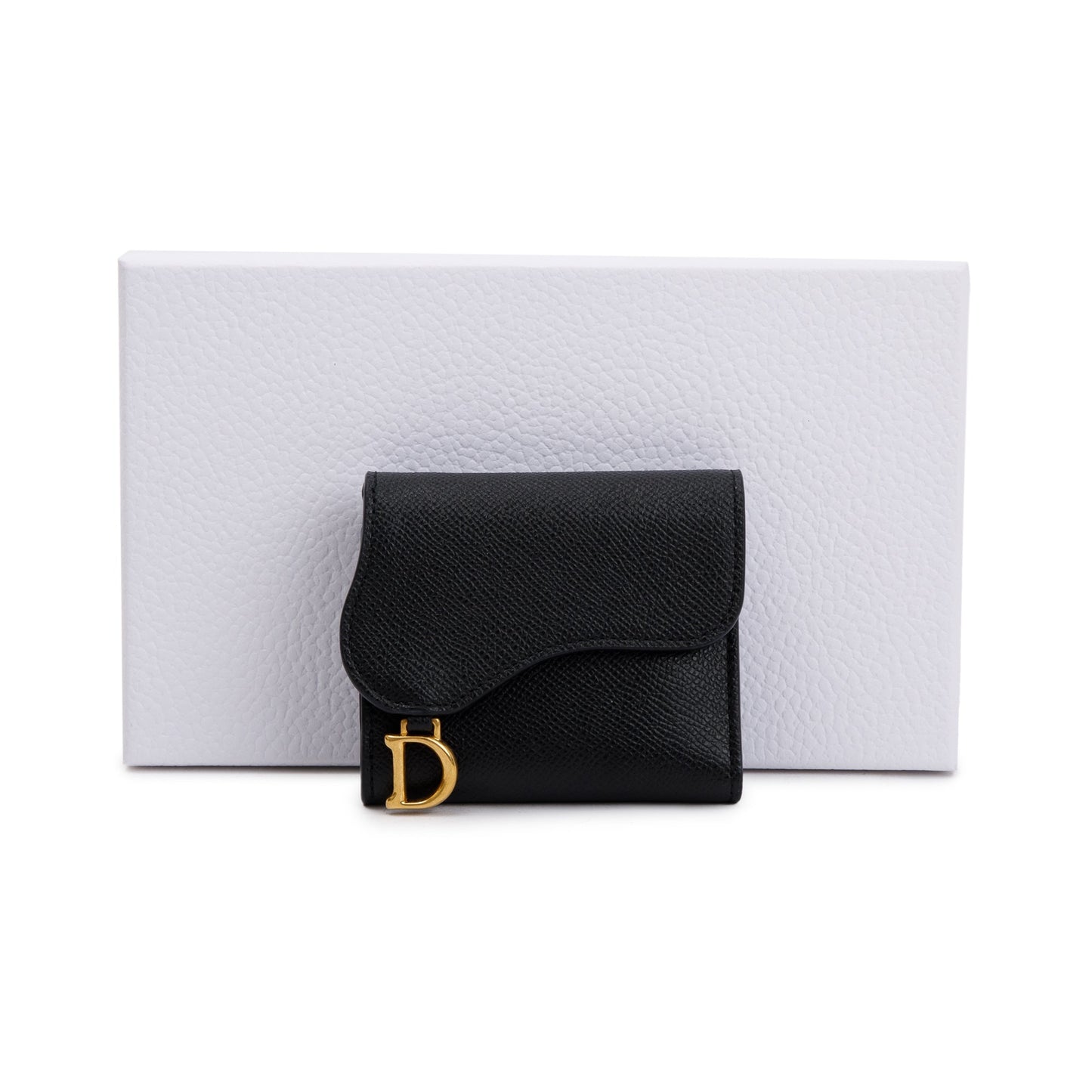 Christian Dior 2023 Black Leather Saddle Lotus Wallet
