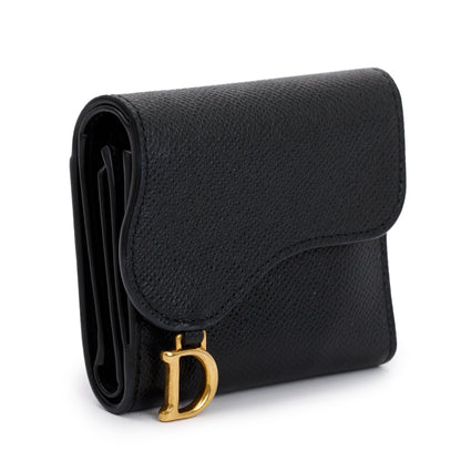 Christian Dior 2023 Black Leather Saddle Lotus Wallet