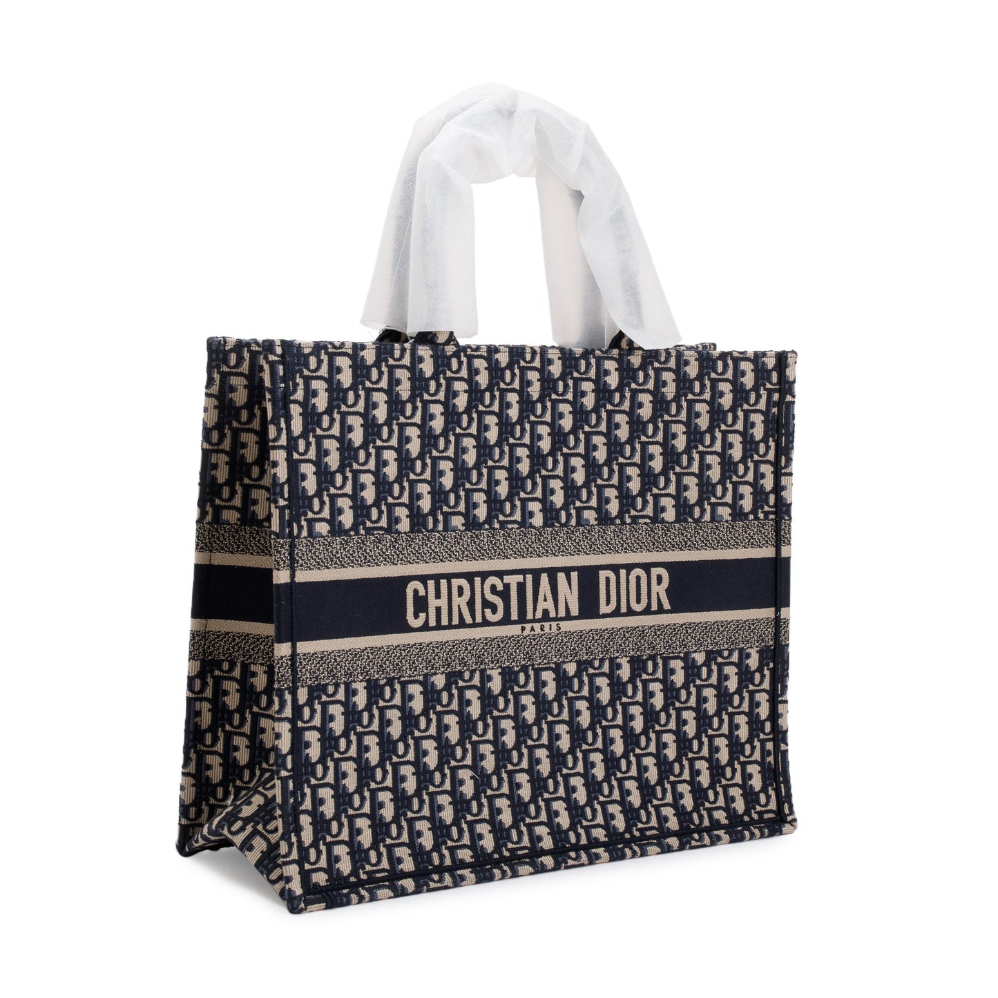 Christian Dior 2023 Ecru and Blue Dior Oblique Embroidery Large Book Tote