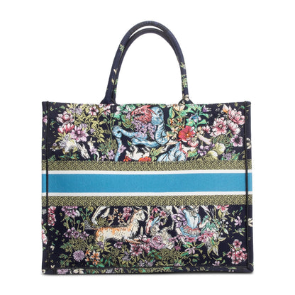 Christian Dior 2023 Navy Multicolor Toile De Jouy D-Constellation Embroidery Large Book Tote