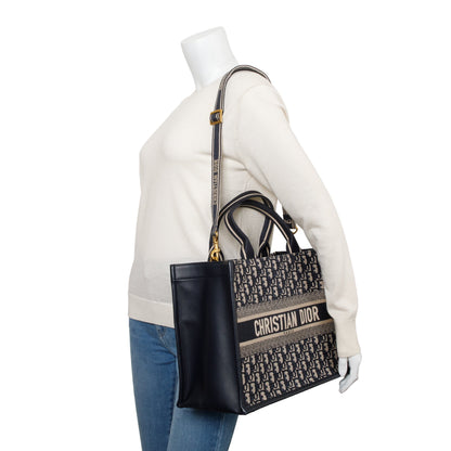 Christian Dior 2023 Navy Oblique Embroidered Medium Book Tote
