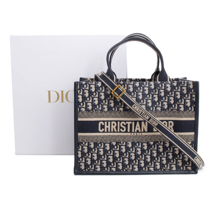 Christian Dior 2023 Navy Oblique Embroidered Medium Book Tote
