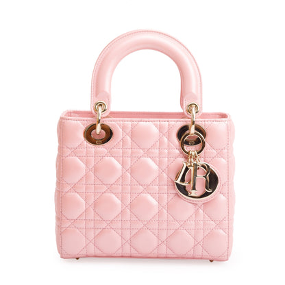 Christian Dior 2023 Pink Metallic Cannage Lambskin Leather Small Lady Dior Bag