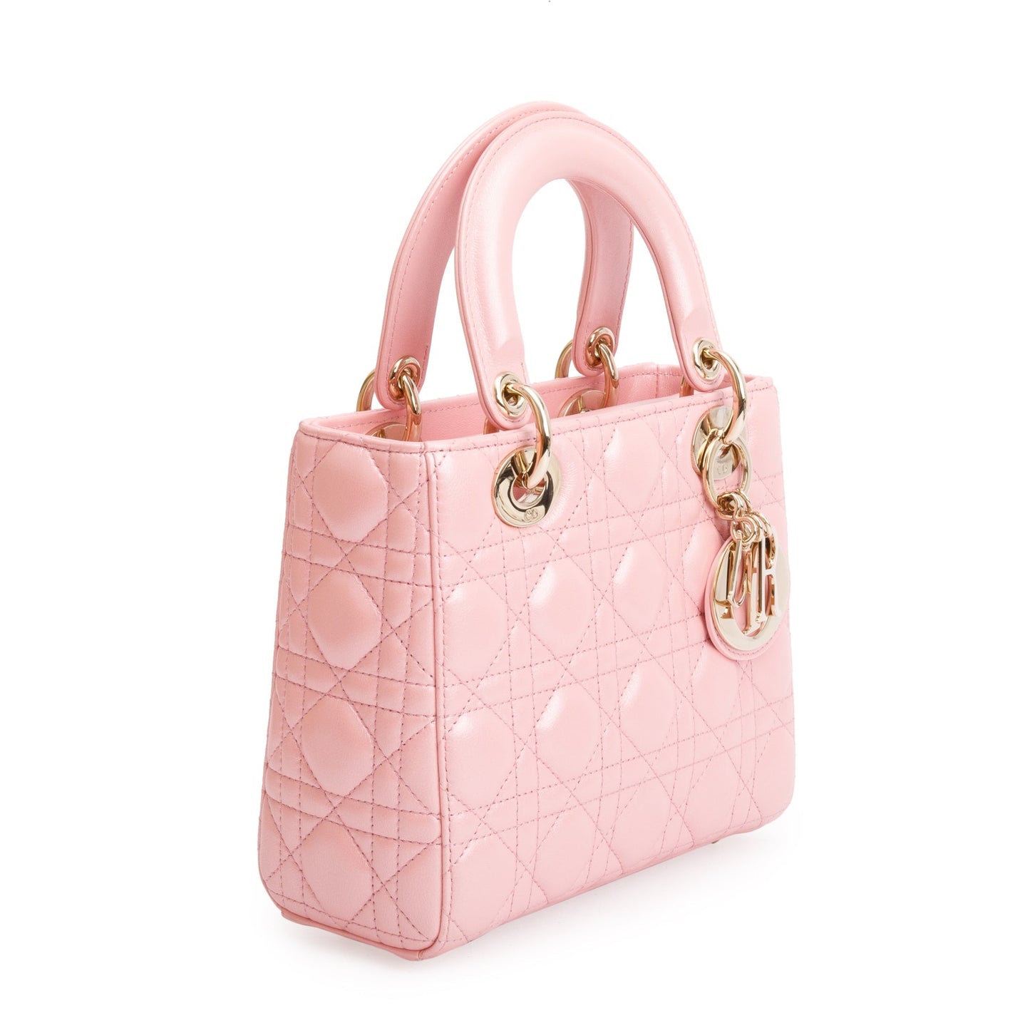 Christian Dior 2023 Pink Metallic Cannage Lambskin Leather Small Lady Dior Bag