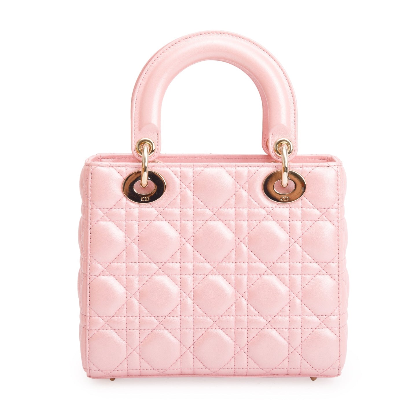 Christian Dior 2023 Pink Metallic Cannage Lambskin Leather Small Lady Dior Bag