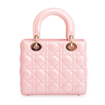 Christian Dior 2023 Pink Metallic Cannage Lambskin Leather Small Lady Dior Bag