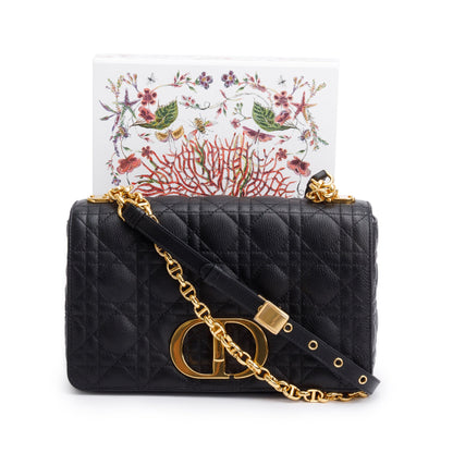 Christian Dior 2024 Black Supple Cannage Calfskin Leather Medium Dior Caro Bag