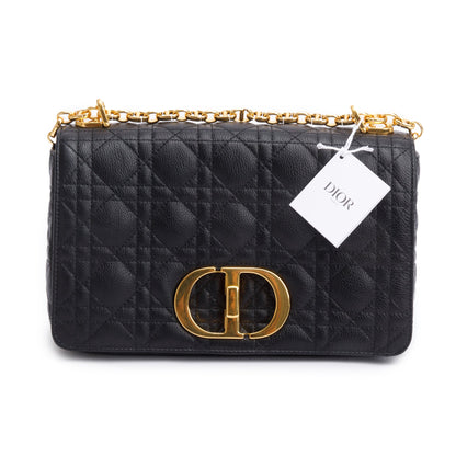 Christian Dior 2024 Black Supple Cannage Calfskin Leather Medium Dior Caro Bag