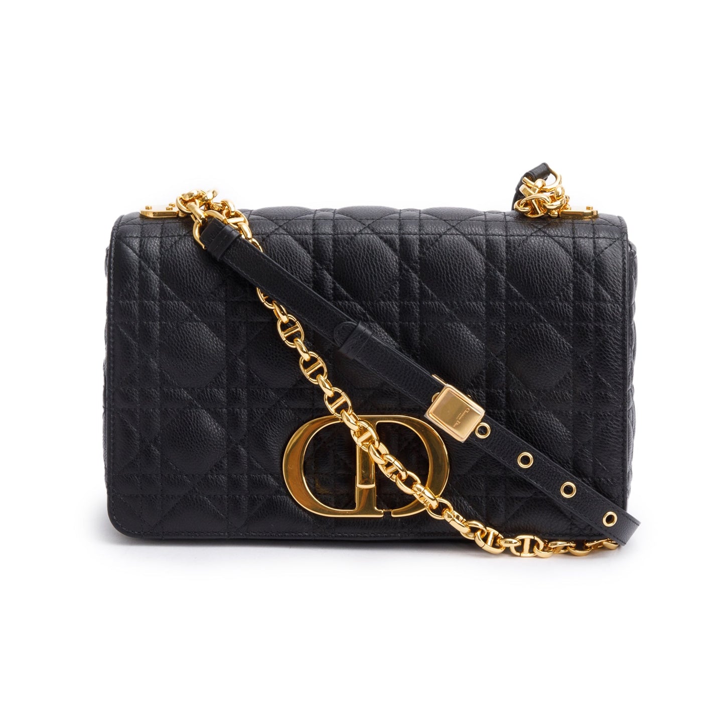 Christian Dior 2024 Black Supple Cannage Calfskin Leather Medium Dior Caro Bag