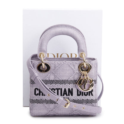 Christian Dior 2024 Purple Cannage Raffia Mini Lady D-Lite Bag