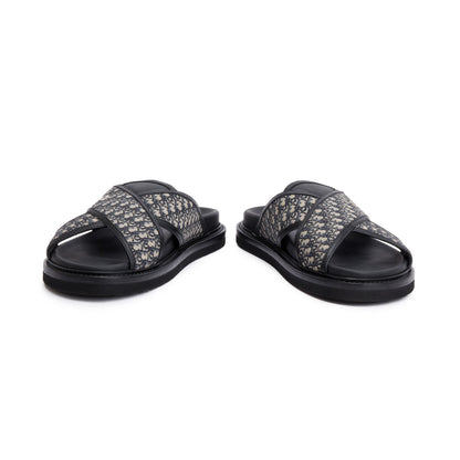 Christian Dior Beige & Black Oblique Jacquard Alias Sandal, Size 42