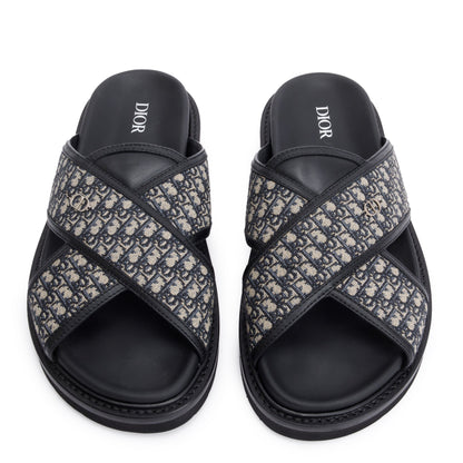 Christian Dior Beige & Black Oblique Jacquard Alias Sandal, Size 42
