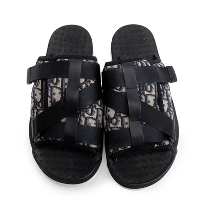 Christian Dior Beige & Black Oblique Jacquard Alpha Sandal, Size 43