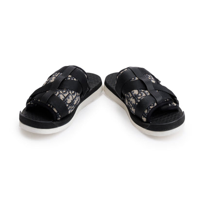 Christian Dior Beige & Black Oblique Jacquard Alpha Sandal, Size 43