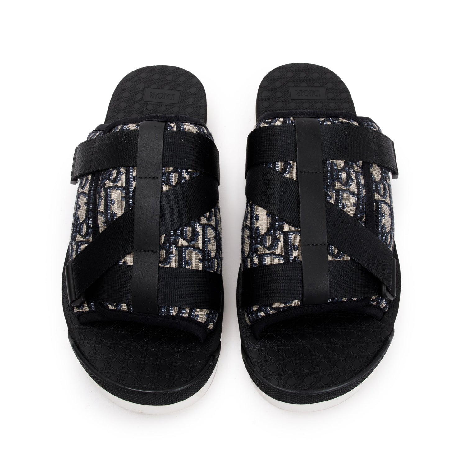 Christian Dior Beige & Black Oblique Jacquard Alpha Sandal, Size 44