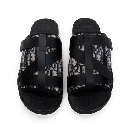 Christian Dior Beige & Black Oblique Jacquard Alpha Sandal, Size 44