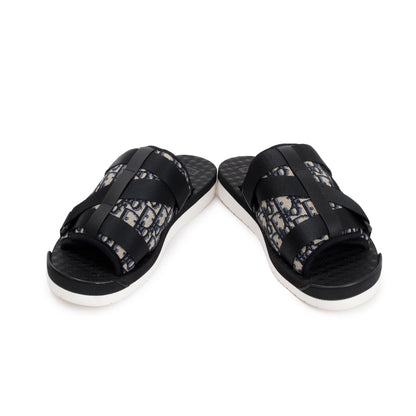 Christian Dior Beige & Black Oblique Jacquard Alpha Sandal, Size 44