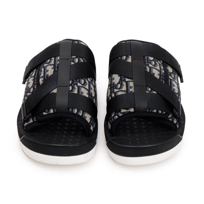 Christian Dior Beige & Black Oblique Jacquard Alpha Sandal, Size 44