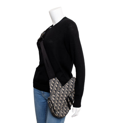 Christian Dior Beige & Black Oblique Mens Saddle Bag