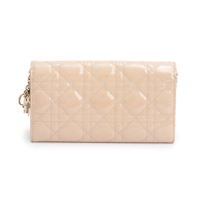 Christian Dior Beige Cannage Patent Leather Lady Dior  Rendezvous Chain Wallet